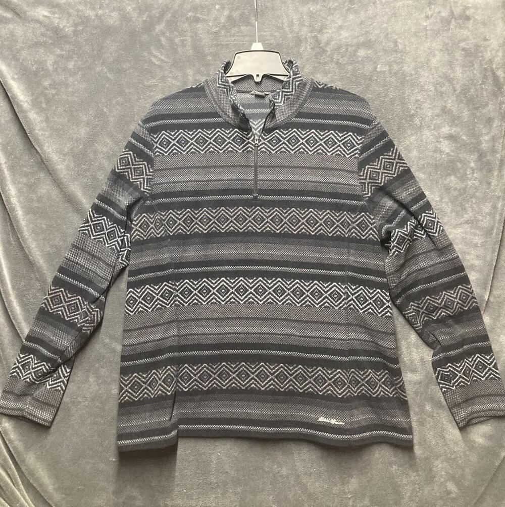 Eddie Bauer Woman’s Sz XXL 2XL Quarter Zip Pullover Fleece Gray Aztec Fair Isle